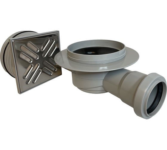 Сливной трап Miano 105x105 DN50 проходной, решетка нерж. сталь универсальный в комплекте сухой и гидрозат MPVP-05003