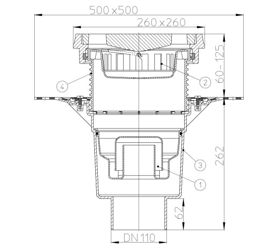 Дворовый трап HL вертикальный выпуск (нагрузка до 15 т.) DN110 HL 616.1HW/1