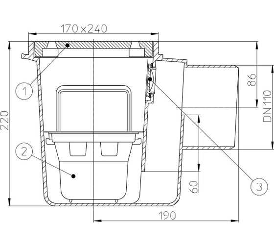 Трап HL с решеткой из чугуна, с горизонтальным выпуском DN110 HL 71G