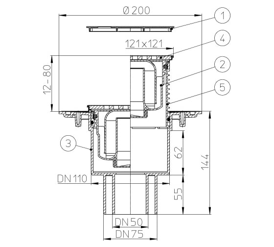 Трап HL с решеткой 3125 клик-клак, с вертикальным выпуском DN50/75/110 310N-3125