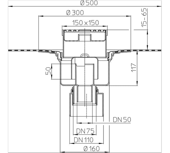 Трап HL вертикальный выпуск, с полимербитумным полотном, DN 50/75/110 317H