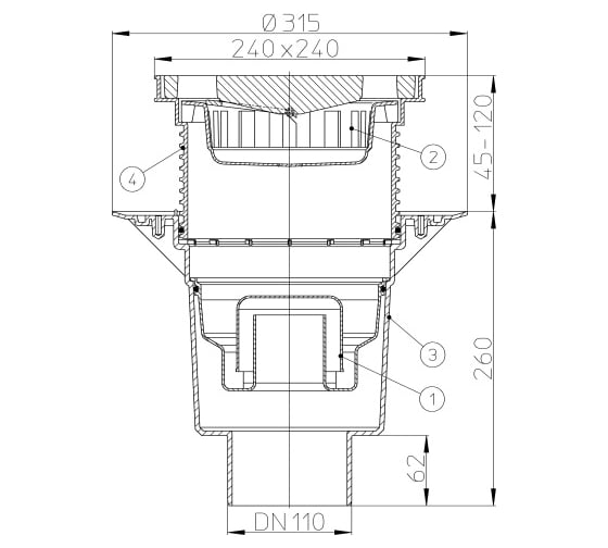 Трап ПП для гаражей и подвалов, DN110 HL 616W/1