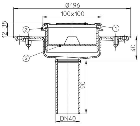 Трап с верт. выпуском DN40 HL 92