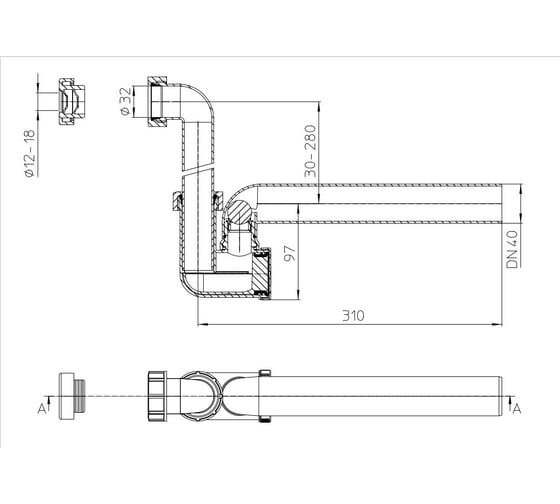 Сифон с прочисткой, с запахозапирающим устройством, прозрачный, DN40 HL 136NT