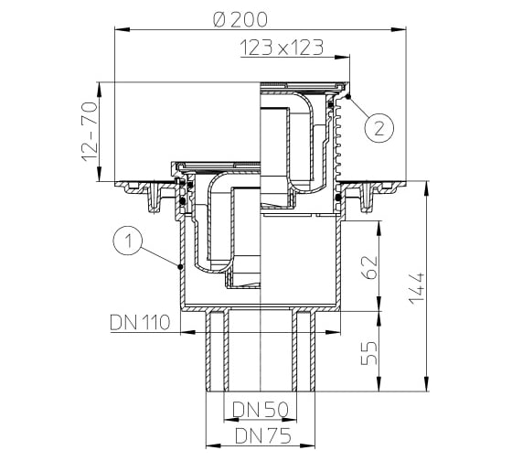 Трап HL с вертикальным выпуском DN50/75/110 HL 310N