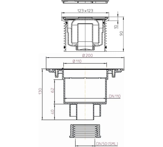 Трап HL с вертикальным выпуском под трубу SML (чугун) DN50 HL 310N - SML