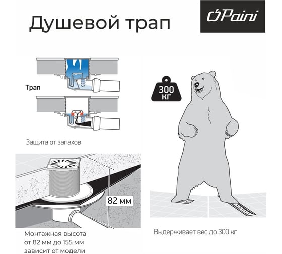 Душевой трап с решеткой Paini Нептун 125x125 мм 32808