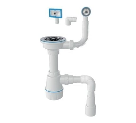 Сифон для кухни AV Engineering, два перелива, пластик. винт, выпуск 3 1/2, с гибкой трубой 1/2 - 40/50мм, AVE129776E