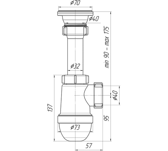 Сифон для мойки АНИ Пласт бутылочный, 1 1/2x40, нержавеющая сетка C0100 025-0299