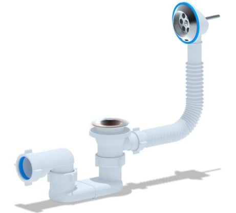 Сифон для ванны АНИ Пласт плоский, пробка с цепочкой, 1 1/2x40, нержавеющая сетка E050 025-0545