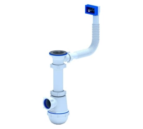 Сифон для мойки АНИ Пласт бутылочный, гибкий перелив, 1 1/2x40, нержавеющая сетка A0140S 025-0396