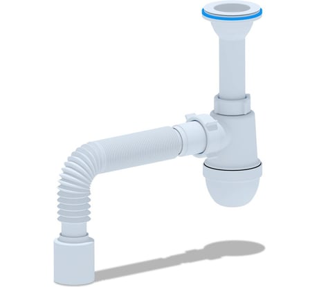 Сифон для умывальника/мойки АНИ Пласт бутылочный, литой выпуск, 1 1/2x40, гофра, 40х50, нержавеющая сетка C0510 025-0479