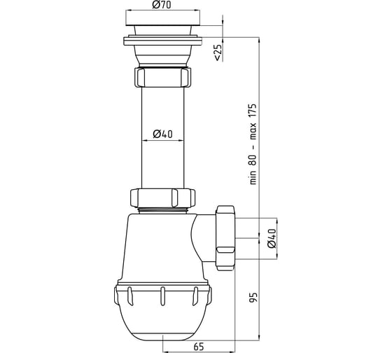 Сифон для мойки АНИ Пласт бутылочный, 1 1/2x40, нержавеющая сетка A0100 025-0297