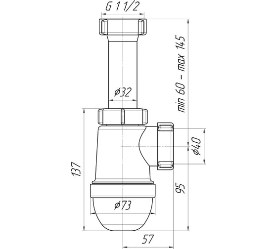 Сифон для мойки АНИ Пласт бутылочный, без выпуска, 1 1/2x40 C0120 025-0385