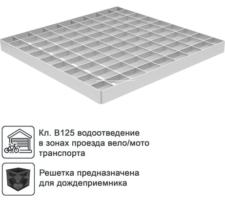 Водоприемная решетка Gidrolica 285х285 мм ячеистая, стальная, оцинкованная, класс В125 206