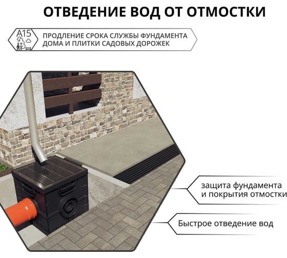 Комплект Gidrolica лоток водоотводный 1000x115x58 мм - пластиковый с решеткой пластиковой, ячеистой 08091