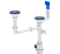 Сифон для мойки АНИ Пласт 2 чаши, гибкий перелив, 3 1/2х40, отверстие разноуровневое, нерж/сетка A7700S 025-1147