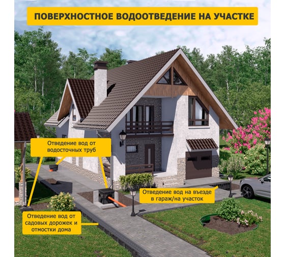 Комплект: пескоуловитель для пластиковых лотков Gidrolica 500x116x320 мм - пластиковый с решеткой 08018