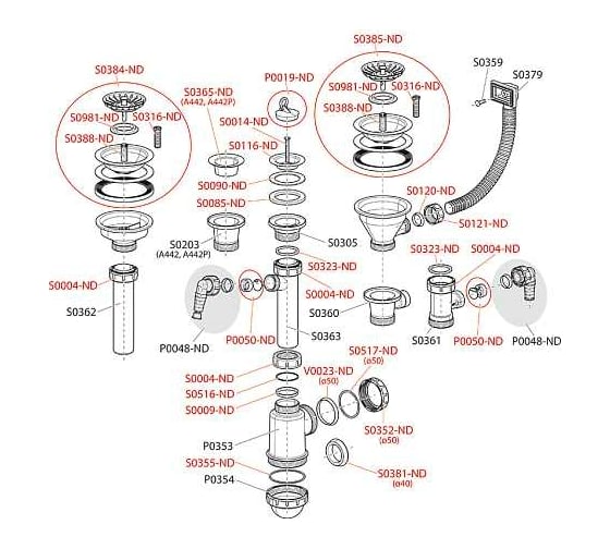 Сифон для мойки Alcadrain A447 - DN50/40 с нержавеющей решеткой 00034402