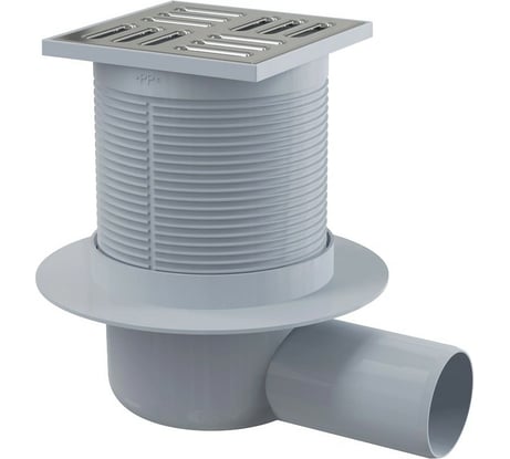 Сливной трап Alcadrain APV1 105х105 50, подводка – боковая, решетка – нержавеющая сталь 00022289