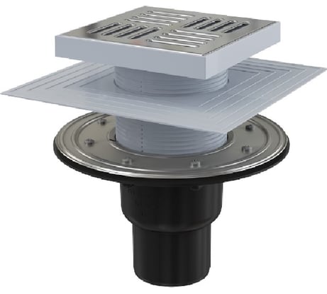 Сливной трап Alcadrain APV4444 150х150, 50 75, подводка – прямая, решетка – нержавеющая сталь 00031546