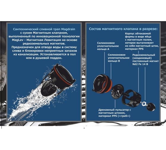 Трап сантехнический MAGdrain CC 40 Q50-O (100x100, магнитный клапан, латунь, матовый черный) CC 40 Q50-О