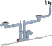 Сифон АНИ Пласт 3 1/2"x40 мм, двойной, с отводом для стиральной машины, гибким круглым и прямоугольным переливом F3545S