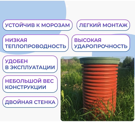 Колодец дренажный смотровой в сборе Агросток 368/315x500 мм с тремя выходами 110 мм, дном и люком 57082