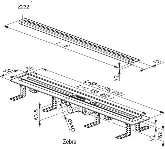 Душевой канал Ravak Zebra из нержавеющей стали, 750 X01433