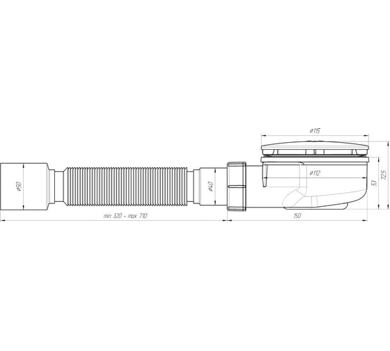 Сифон для поддона АНИ Пласт h 53 мм., 1 1/2x90, хром/слив E355C 025-1149