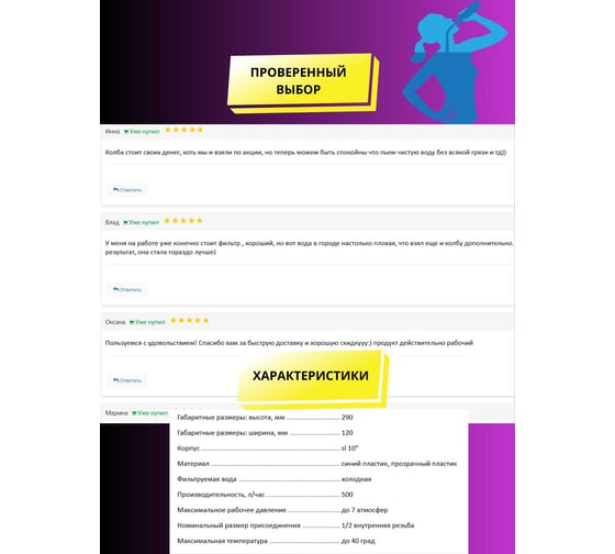 Колба фильтра Аурус для воды под мойку для питьевой и жесткой воды проточный очистки встраиваемый, комплект, кухонный, накопительный, водоочиститель с угольным картриджем 500 л/час 15
