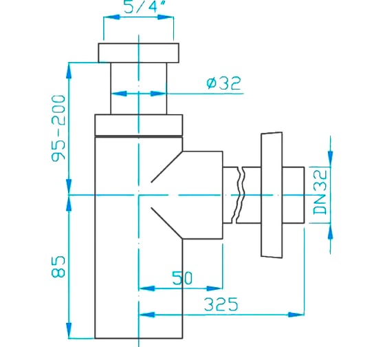 Сифон для умывальника PLASTBRNO 5/4", квадратная труба, латунь EMCR003