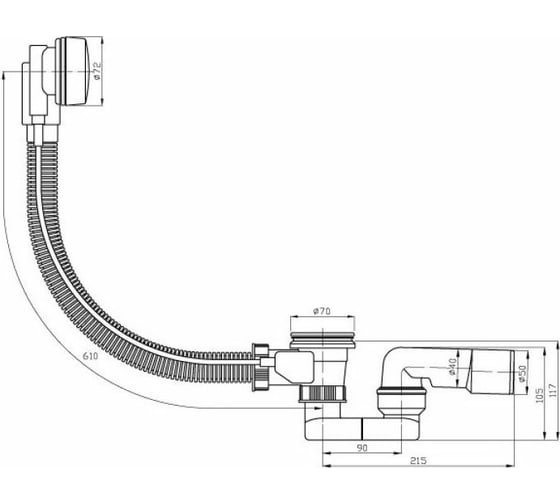 Полуавтоматический слив ванны PLASTBRNO 40/50, L = 61 cm EVSC150