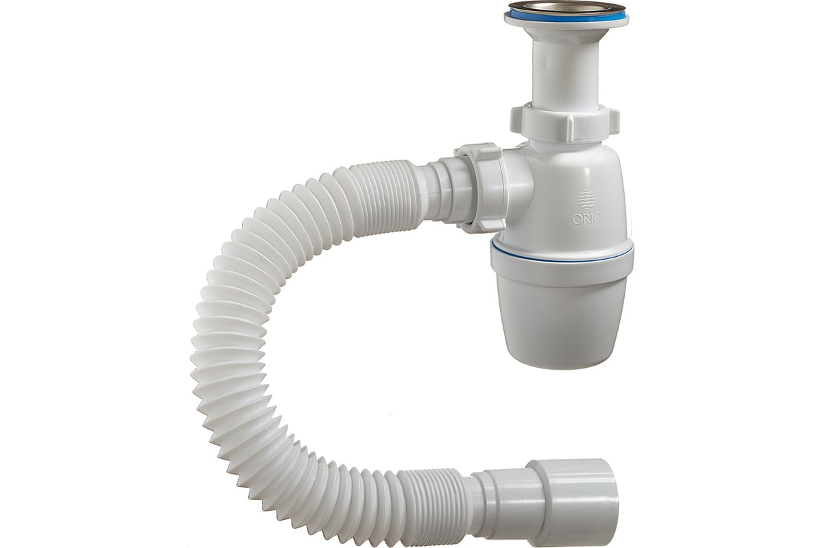 Бутылочный сифон ORIO с литым выпуском 1 1/2х40, с гибкой трубой 40-40/ ...