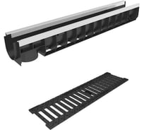 Лоток водоотводный пластиковый усиленный Gidrolica DN100, высота 138 мм, с чугунной щелевой решеткой и металлическим крепежом в комплекте класс С250 8004506