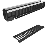 Лоток водоотводный пластиковый усиленный Gidrolica DN100, высота 187 мм, с чугунной щелевой решеткой и металлическим крепежом в комплекте класс С250 8024506