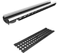 Лоток водоотводный пластиковый усиленный Gidrolica DN100, высота 83 мм, с чугунной ячеистой решеткой и металлическим крепежом в комплекте класс С250 8034507