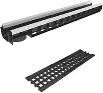 Лоток водоотводный пластиковый усиленный Gidrolica DN100, высота 103 мм, с чугунной ячеистой решеткой и металлическим крепежом в комплекте класс С250 8044507