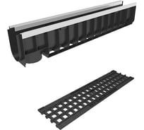 Лоток водоотводный пластиковый усиленный Gidrolica DN100 высота, 187 мм, с чугунной ячеистой решеткой и крепежом в комплекте класс С250 8024507