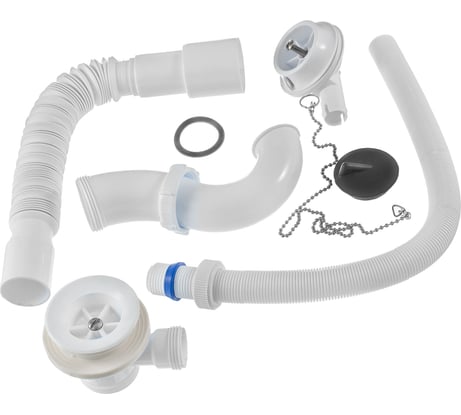 Сифон для ванны Bauedge с пластиковой чашкой 70 мм BAU Dream, 1 ", D 40 L500 мм и с пробкой на цепочке с гофрированной трубой 40-40/ 50 L600 мм WR0017