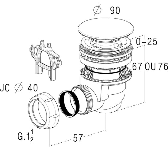 Сифон для душевого поддона Nicoll под отверстие D60, слив D40 584-0205301