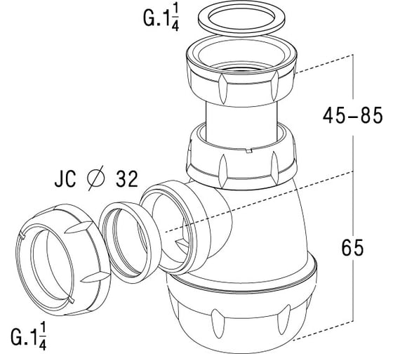Сифон для биде Nicoll без выпуска, резьба 1 1/4, слив D32 LB221-0201002