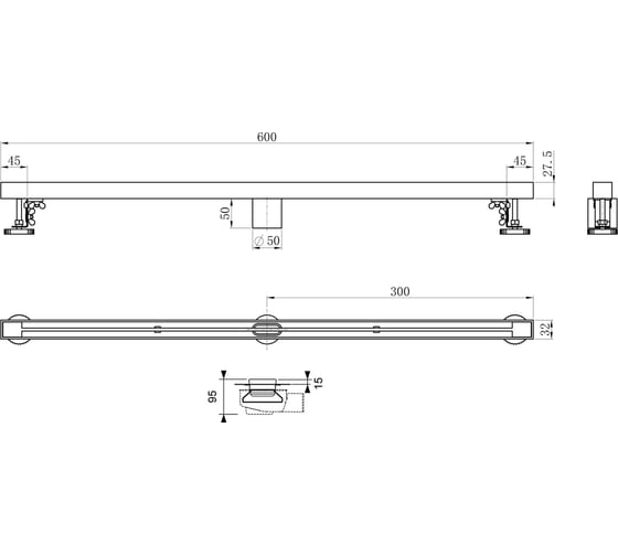 Душевой трап Wonzon & Woghand 60 см, брашированное золото WW-65406T-BG