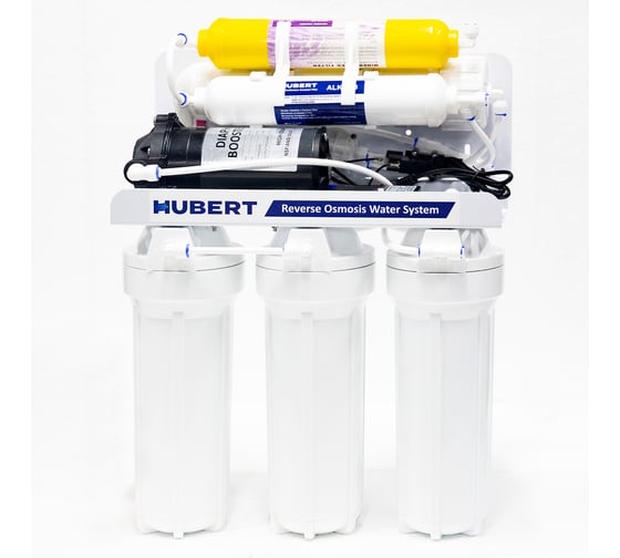 Фильтр для воды обратного осмоса HUBERT 6 ступеней (минерализатор) с насосом, бак металл, с системой защиты от протечек 6F50PTFL