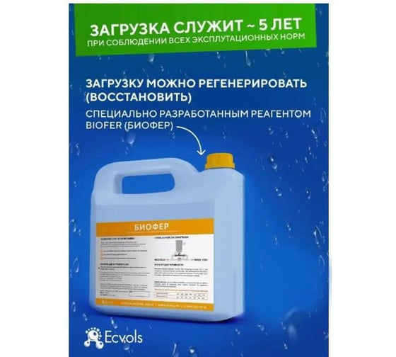 Фильтрующая безреагентная засыпка для фильтра Ecvols HYDROFEROX удаление Fe Mn, NH4+, умягчение воды, 5 л 00.00007587