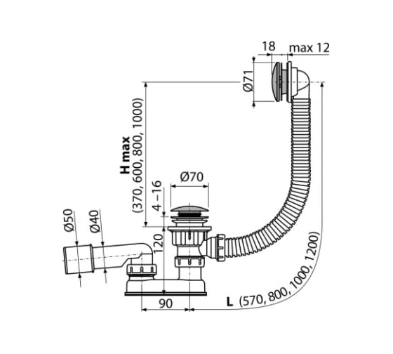 Сифон для ванны Alcadrain A504CKM-100 click/clack металл 00062378