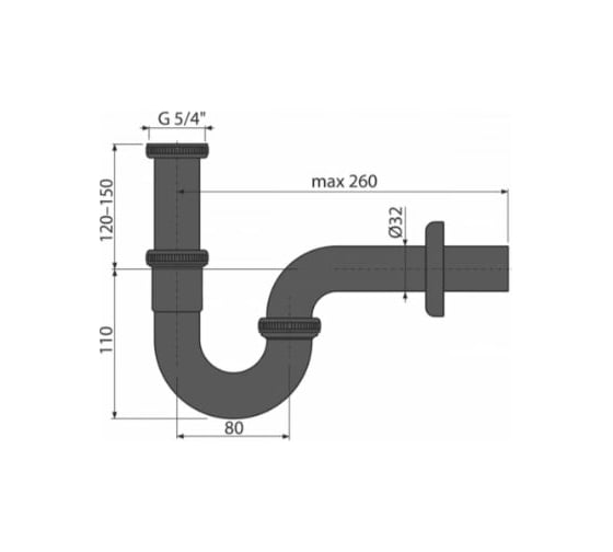 Сифон для умывальника Alcadrain A4320BLACK DN32, U-форма с накидной гайкой 5/4 00052182