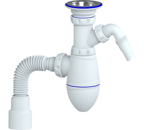 M322V Сифон для тюльпана, умывальника прикручивающийся выпуск 1 1/4" (Ø 32) отводом для стиральной Unicorn М322V