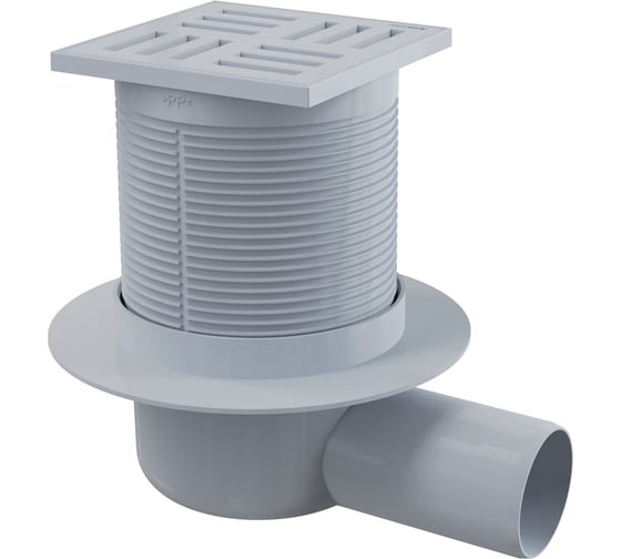 Сливной трап Alca Plast 105х105/50 мм боковой сток, решетка серая, гидрозатвор мокрый APV5111 1