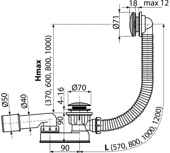 Сифон для ванны Alca Plast CLICK/CLACK, металл A507CKM-100